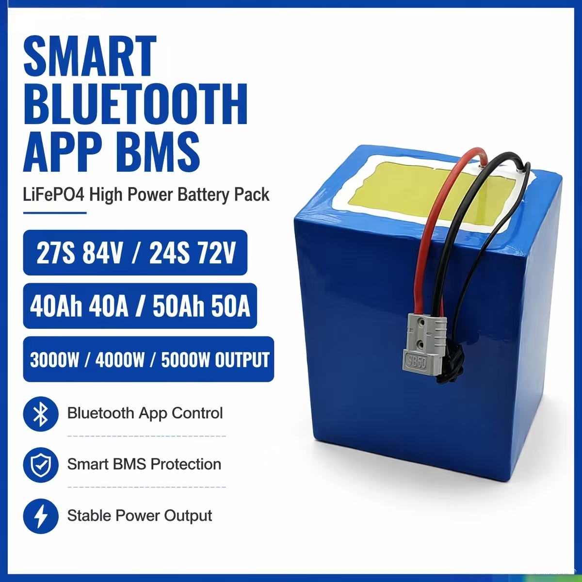 84V 50A Smart Bms Bluetooth - Akumulator litowo-żelazowo-fosforanowy (LiFePo4) 27S 84V 24S